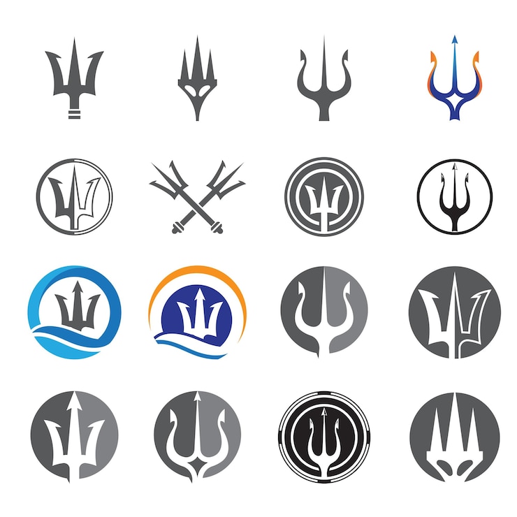 Vettore tombak trident vintage dari poseidon nettuno dio tritone re desain logo