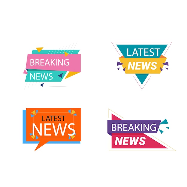 Top live news illustrazioni vettoriali cartone animato etichette a segno piatto set con ultimo rapporto giornale lo