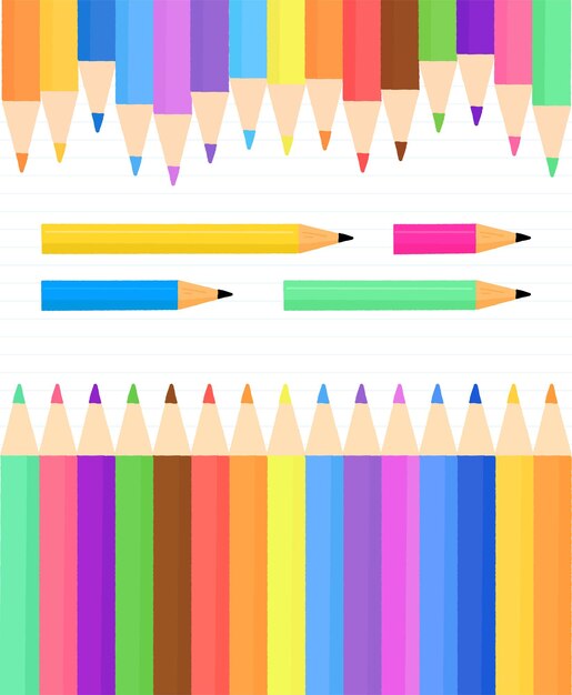 Torna a scuola sullo sfondo con matite colorate e illustrazioni scarabocchiate