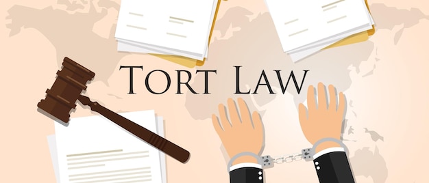 Tort law concetto di giustizia martello martello processo giudiziario legislazione documento cartaceo