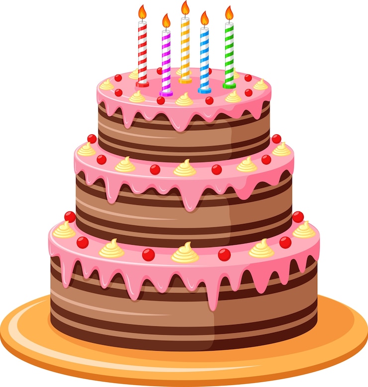 Vettore torta di compleanno su sfondo bianco