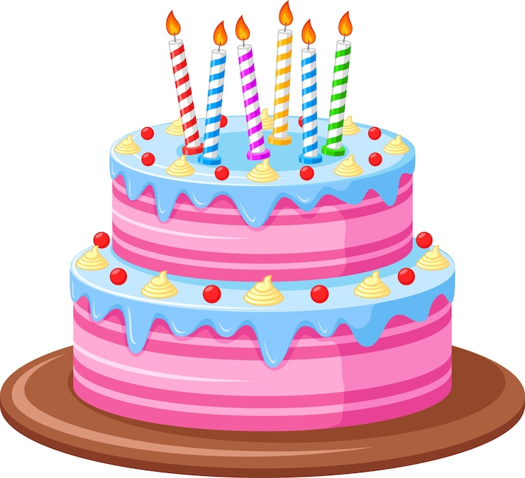 Vettore torta di compleanno su sfondo bianco