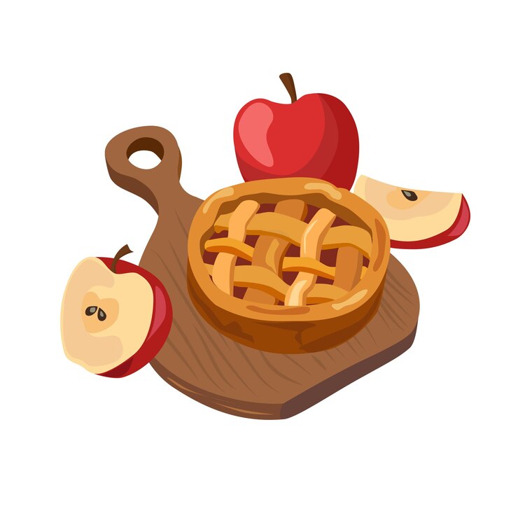 Vettore torta di mele vettore torta di mele su tavola di legno piatto tradizionale del ringraziamento raccolta d'autunno