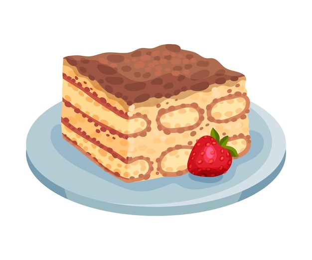 Torta di tiramisu italiana stratificata con panna montata e illustrazione vettoriale del formaggio Mascarpone