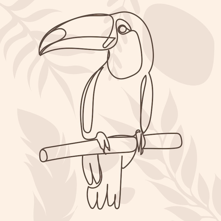 Vettore toucan disegno a linea continua schizzo su sfondo astratto vettore