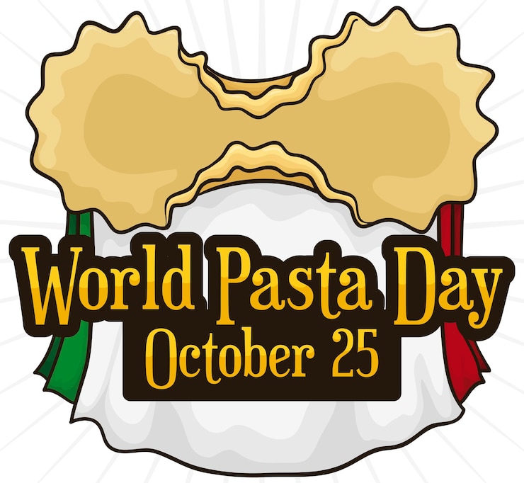 Vettore tovaglioli disposti come l'insegna dorata della bandiera italiana e le farfalline in alto per il world pasta day