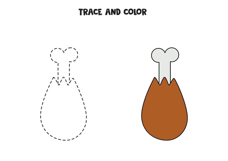 Vettore traccia e colora la carne disegnata a mano carina foglio di lavoro per bambini
