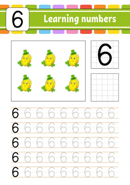 Traccia e scrivi numeri Pratica di scrittura Numeri di apprendimento per bambini Foglio di lavoro per lo sviluppo dell'istruzione