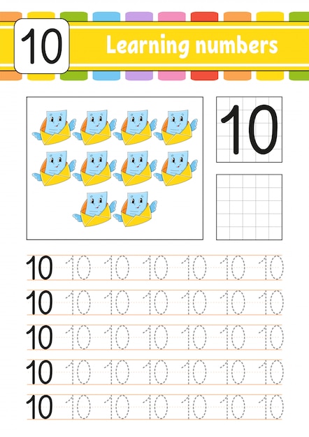 Traccia e scrivi. Pratica della scrittura a mano. Imparare i numeri per i bambini.