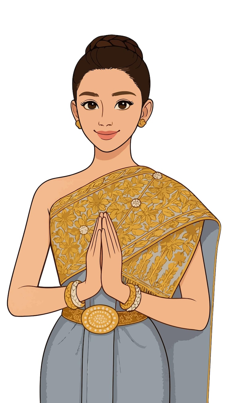 Vettore traditional khmer woman khmer culture pchum ben day khmer new year cambodia water festival