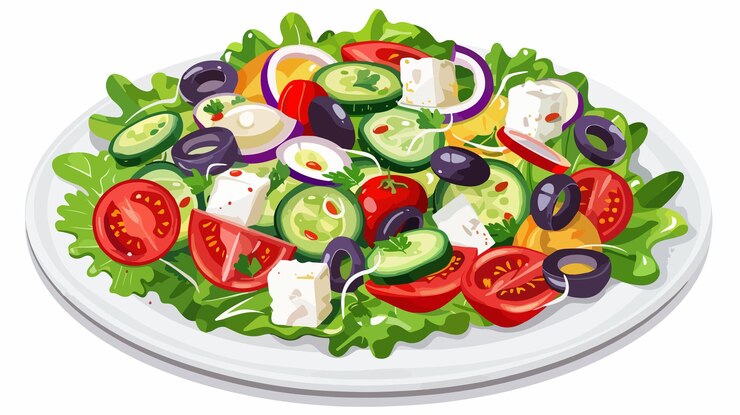 Vettore tradizionale piatto di insalata greca con cetrioli