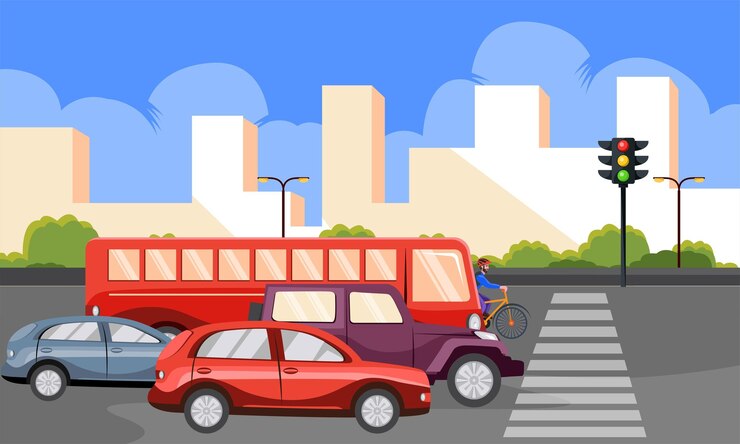 Vettore traffico di veicoli al segnale stradale