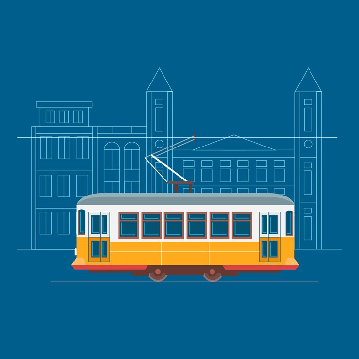 Tram di Lisbona sull'illustrazione della via