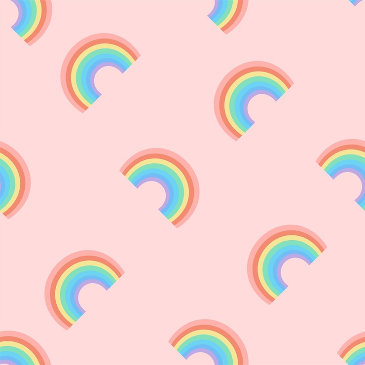 Vettore trama cartone animato senza soluzione di continuità con arcobaleno su sfondo rosa