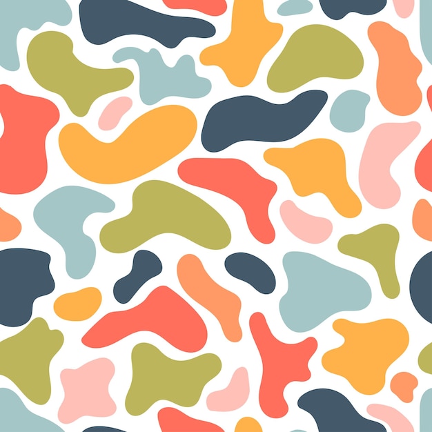 trama con macchie colorate disegnate a mano Reticolo senza giunte astratto di vettore Sagome di forme decorative