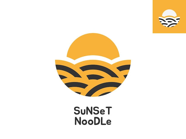 Tramonto e Noodle Logo Combinazione Noodles e illustrazione di progettazione di polpette sembra una ciotola