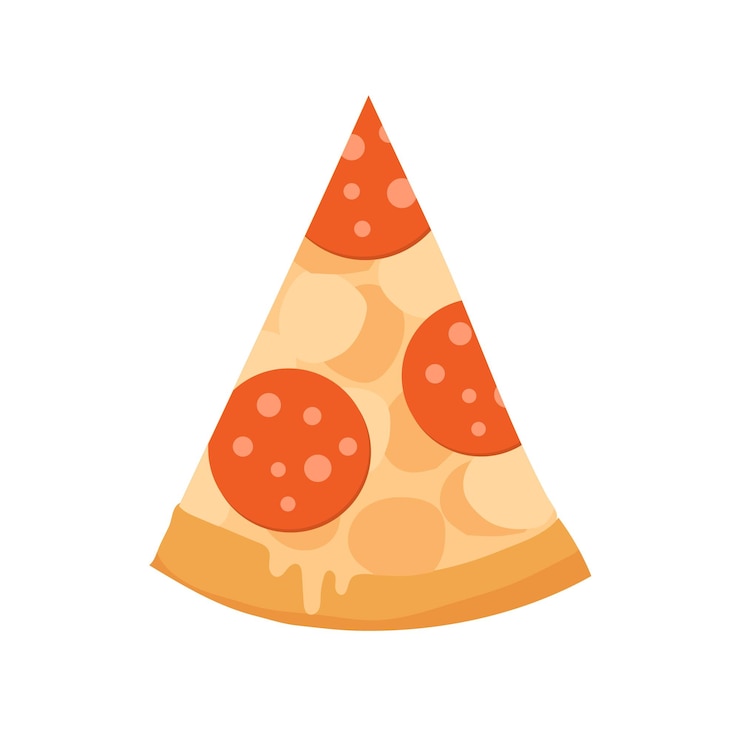 Vettore trancio di pizza con crosta e salsicce di salame. pezzo di triangolo di fast food italiano. fastfood con peperoni e mozzarella, vista dall'alto. illustrazione di vettore del fumetto piatto isolato su priorità bassa bianca