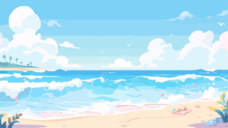 Vettore tranquille seashore beach ocean sea scena delle vacanze estive