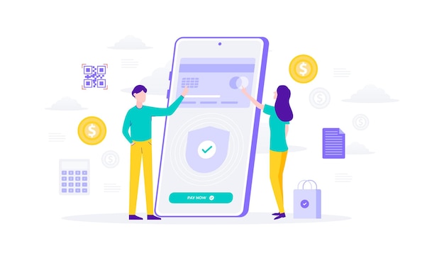 Transazione di pagamento online di protezione con l'illustrazione dello smartphone
