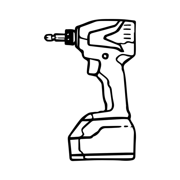 Vettore trapano elettrico a batteria icona strumento per la lavorazione del legno disegnato a mano illustrazione vettoriale