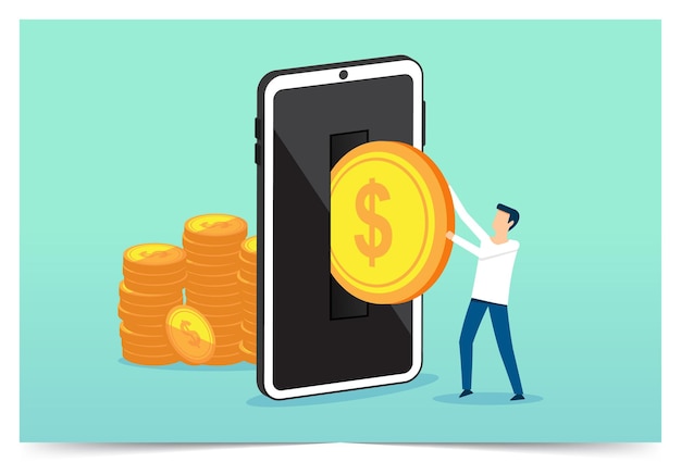 Trasferimento di denaro dal banking online dello smartphone Disegno di illustrazione vettoriale