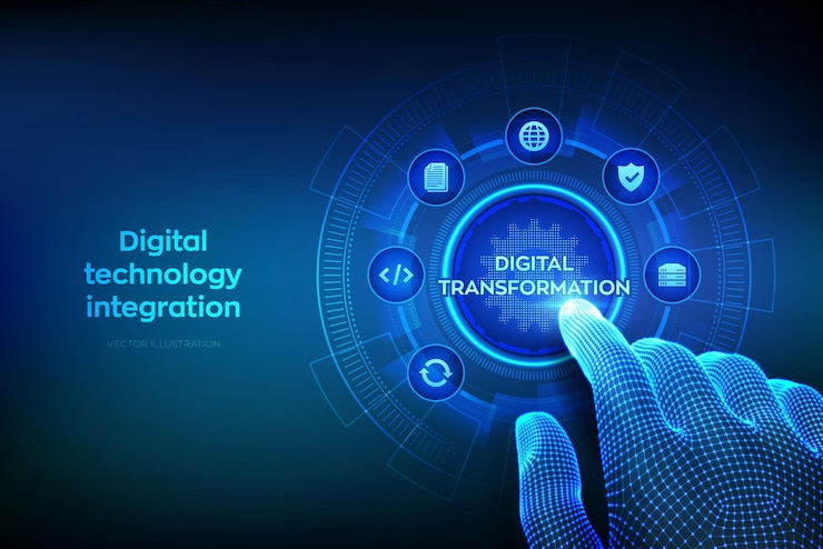 Vettore trasformazione digitale digitalizzazione dei processi aziendali concetto di tecnologia moderna