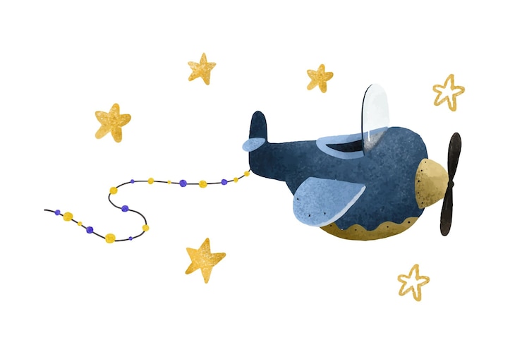 Vettore trasporto aereo dei cartoni animati. riquadro, aereo, dirigibile, aereo. set di aerei giocattolo per bambini. illustrazione del ragazzo. decorazioni per camerette, vestiti, tessuti, adesivi