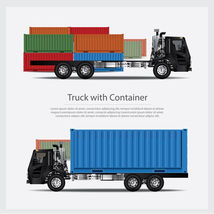 Vettore trasporto dei camion del carico con l'illustrazione isolata contenitore