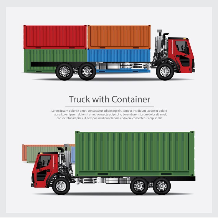 Vettore trasporto dei camion del carico con l'illustrazione isolata contenitore
