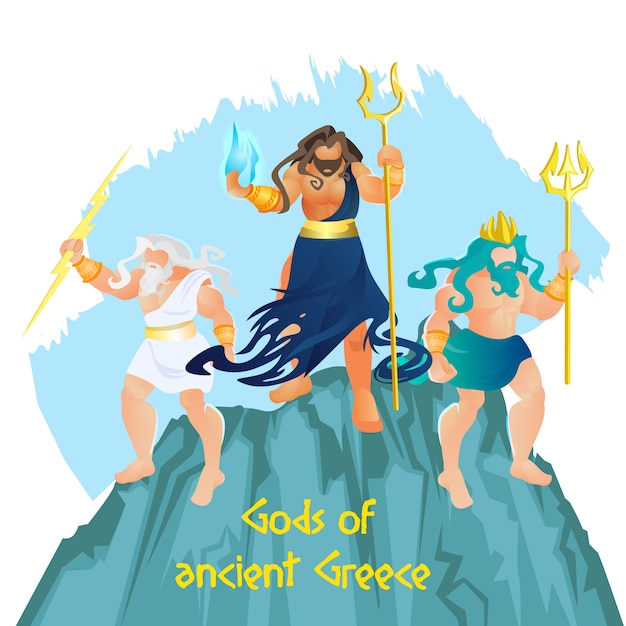 Tre antiche divinità greche Ade, Zeus e Poseidone