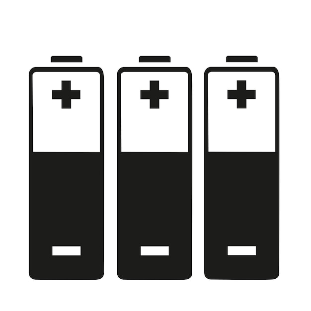 Tre batterie in bianco e nero su sfondo bianco con spazio per la copia