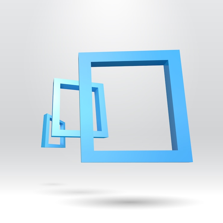 Vettore tre cornici 3d rettangolari blu