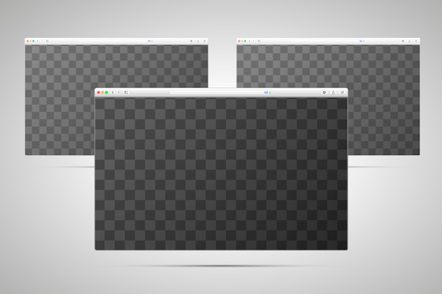 Tre finestre di browser con spazio trasparente per lo schermo
