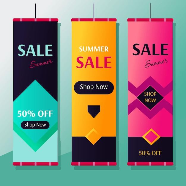 Tre opzioni di progettazione per il banner vettoriale Summer Sale Set creativo pubblicitario