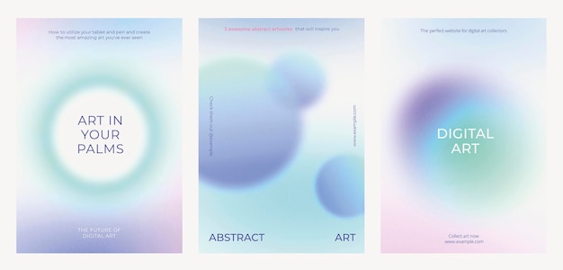 tre poster d'arte sono mostrati con uno sfondo rosa e blu