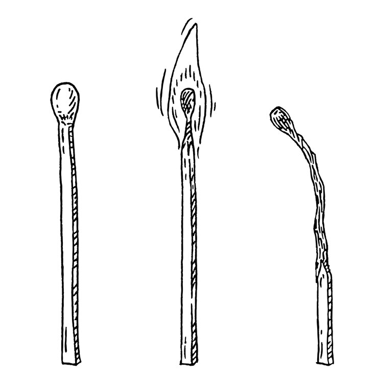 Vettore tre tipi di fiammiferi: intero, bruciato, bruciato. incisione vintage