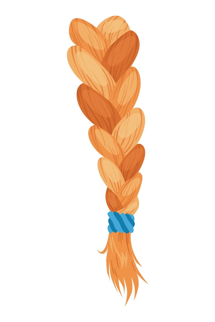 Vettore treccia di capelli treccia lunga moda femminile illustrazione vettoriale di capelli umani in colore naturale illustrazione di arte cartone animato con nastro isolato su sfondo bianco