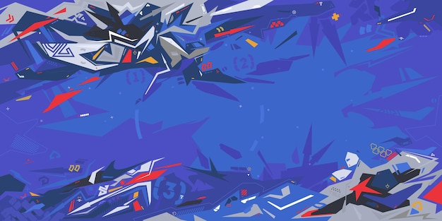 Trendy futuristico Mecha Gundam Cyberpunk stile colorato astratto urbano Street Art Graffiti illustrazione vettoriale modello sfondo