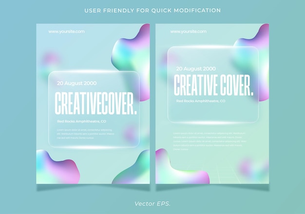 Trendy Green pastel blur poster design set con stile di vetro smaltato minimo per i creatori di copertine