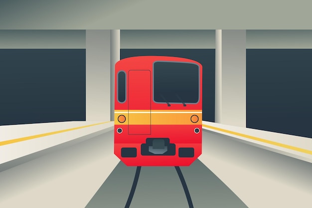 Treno della linea pendolare nella piattaforma vuota della stazione della metropolitana Illustrazione vettoriale dei cartoni animati