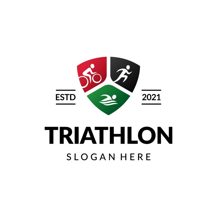 Triathlon corsa ciclismo nuoto sport logo design premium