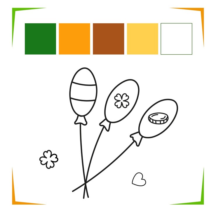Vettore trifoglio di monete di palloncini coloring page vector foglio di lavoro educativo colorato dal campione gioco di vernice
