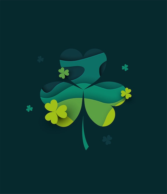 Trifoglio verde a tre foglie, un attributo del giorno di San Patrizio, illustrazione vettoriale astratta del trifoglio