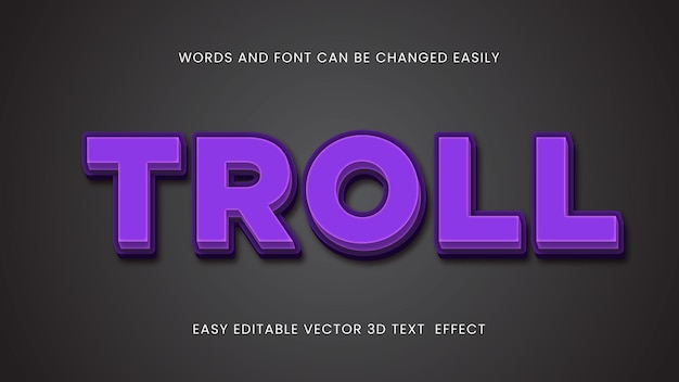 Troll vettoriale design in stile testo modificabile 3d