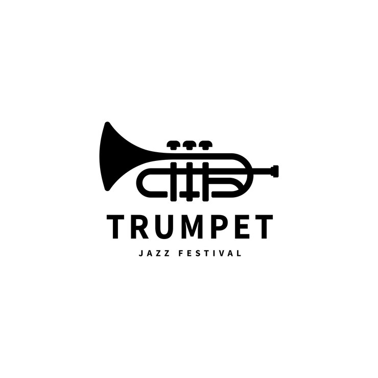 Tromba nera per il design del logo dell'icona del festival di musica jazz