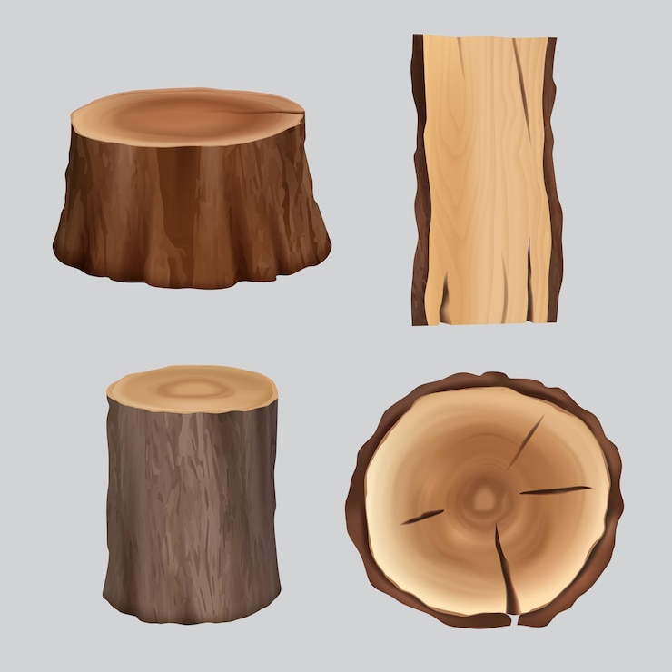Vettore tronchi di legno sezione trasversale texture degli alberi anelli di crescita modello vettoriale realistico decente