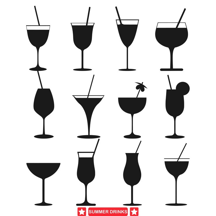 Vettore tropical temptations summer drink vector set per i disegni da spiaggia