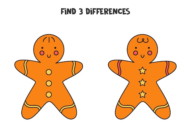 Trova 3 differenze tra due biscotti di pan di zenzero dei cartoni animati.