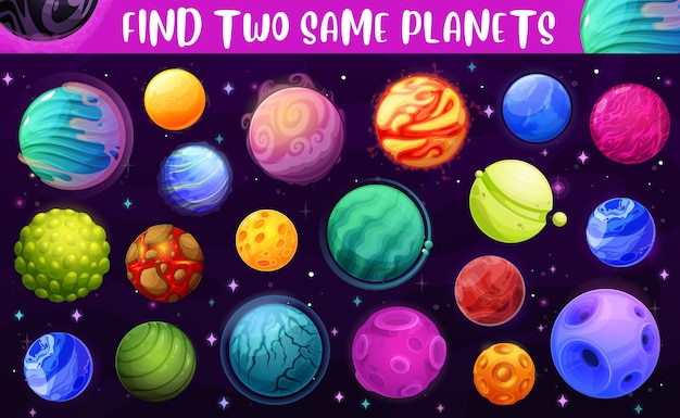 Trova due stessi pianeti spaziali, giochi per bambini o puzzle