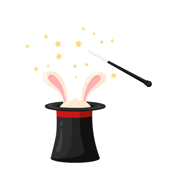 Vettore trucco con lepre fuori dal cappello. illusionista dello spettacolo circense, berretto abracadabra, illustrazione vettoriale